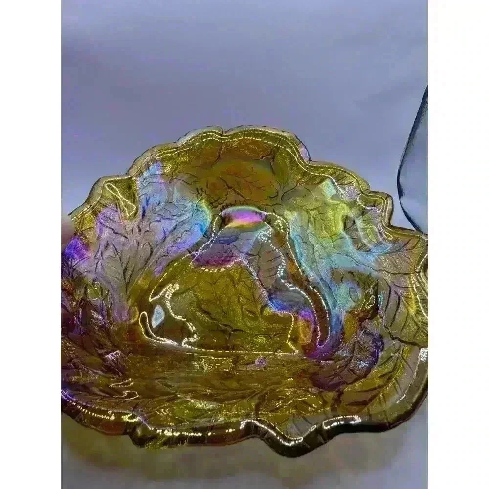 Northwood Carnival Glass Large Strawberry Bowl with Plain Exterior Marigold